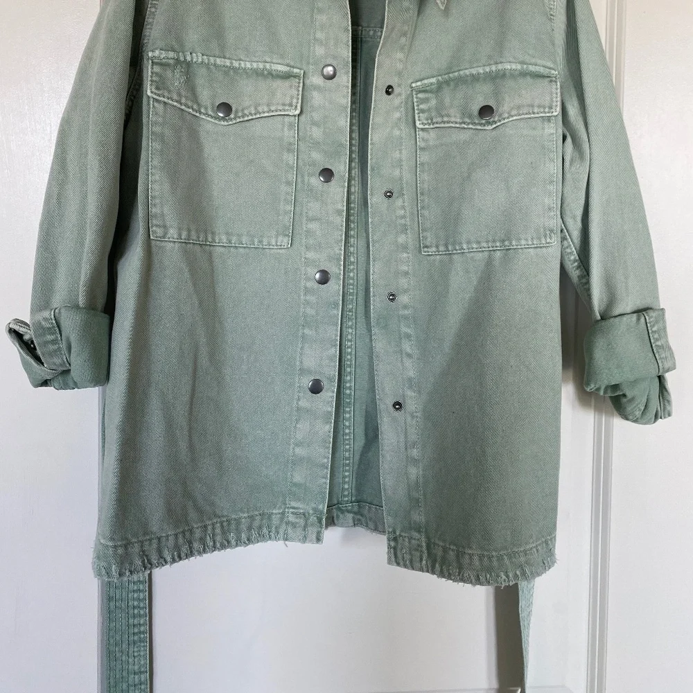 Zara Green Button-up Jean Jacket Womens Size S - Picture 2 of 5